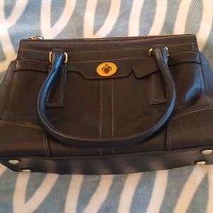 Coach Hamptons Tiffany Black Leather Shoulder Bag